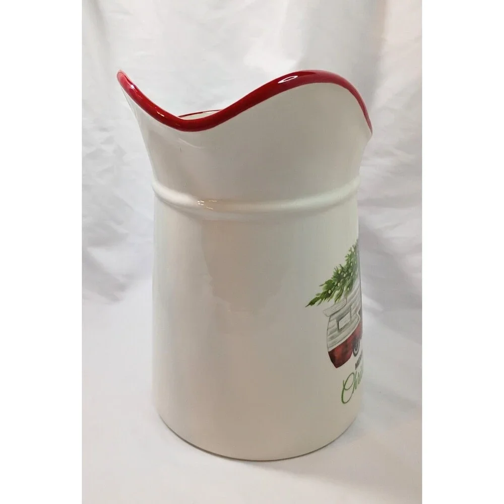 Merry Christmas Ceramic Pitcher With Camper And Dog